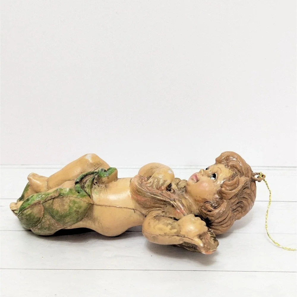 Vintage Baroque Angel Cherub w/Mandolin Blowmold Figure Christmas Ornament